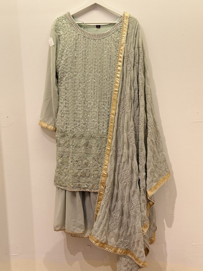 Mint green sequence kurtha and palazzo set