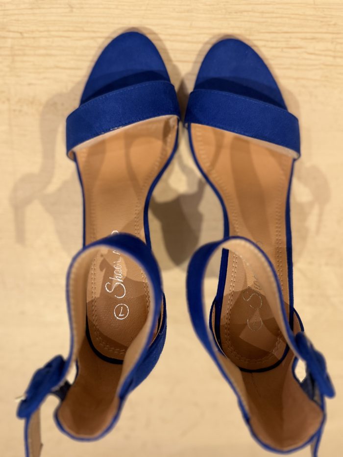 vibrant royal blue satin sandals with elegant ankle straps